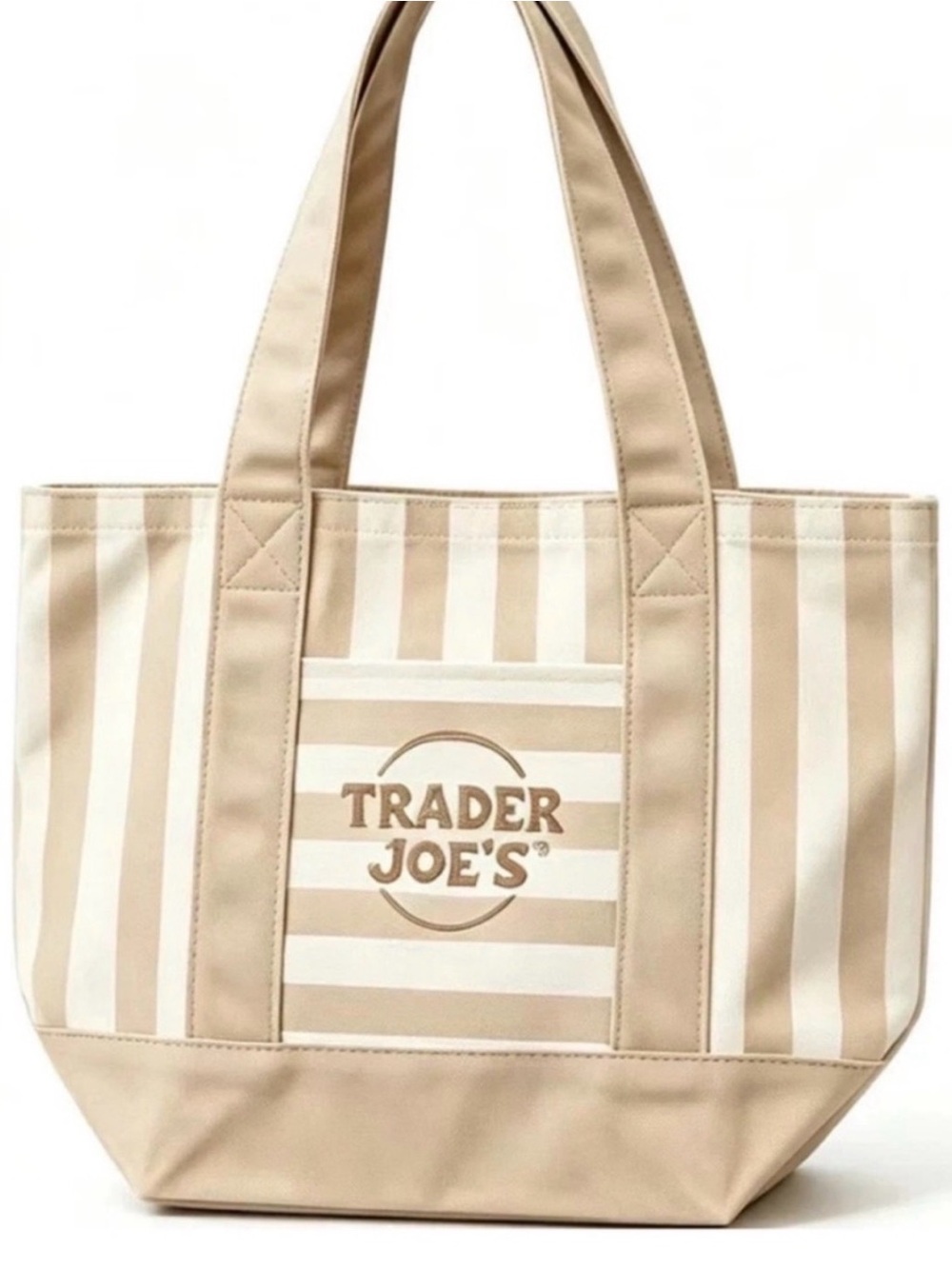 NWT Trader Joe's Beige & Cream Striped Mini Tote Bag